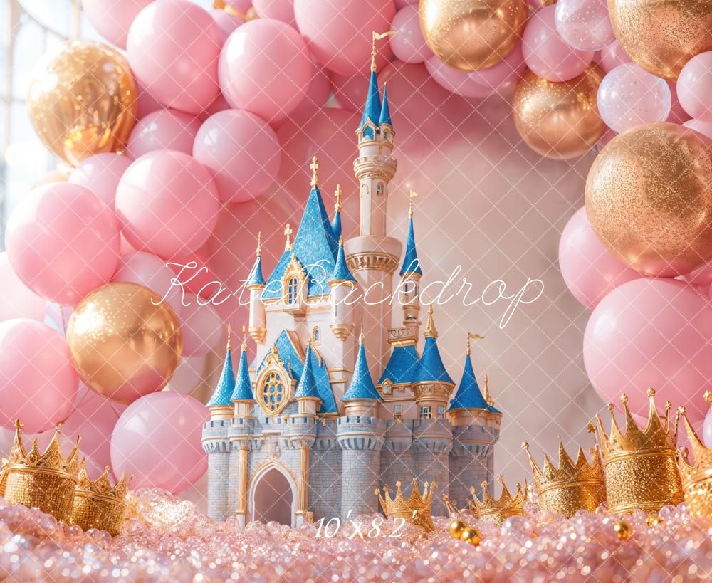 Kate Anniversaire Château Ballons Couronnes Toile de fond conçue par Emetselch - Kate Backdrop FR