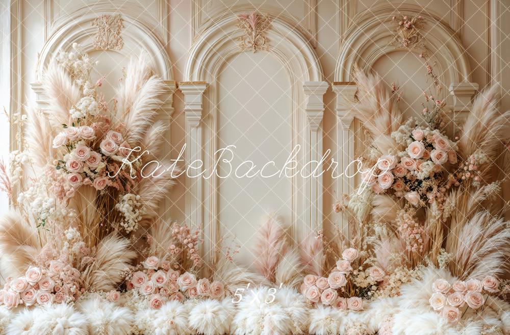 Kate Bohème Fleur Arche Élégant Beige Toile de fond conçue par Emetselch - Kate Backdrop FR