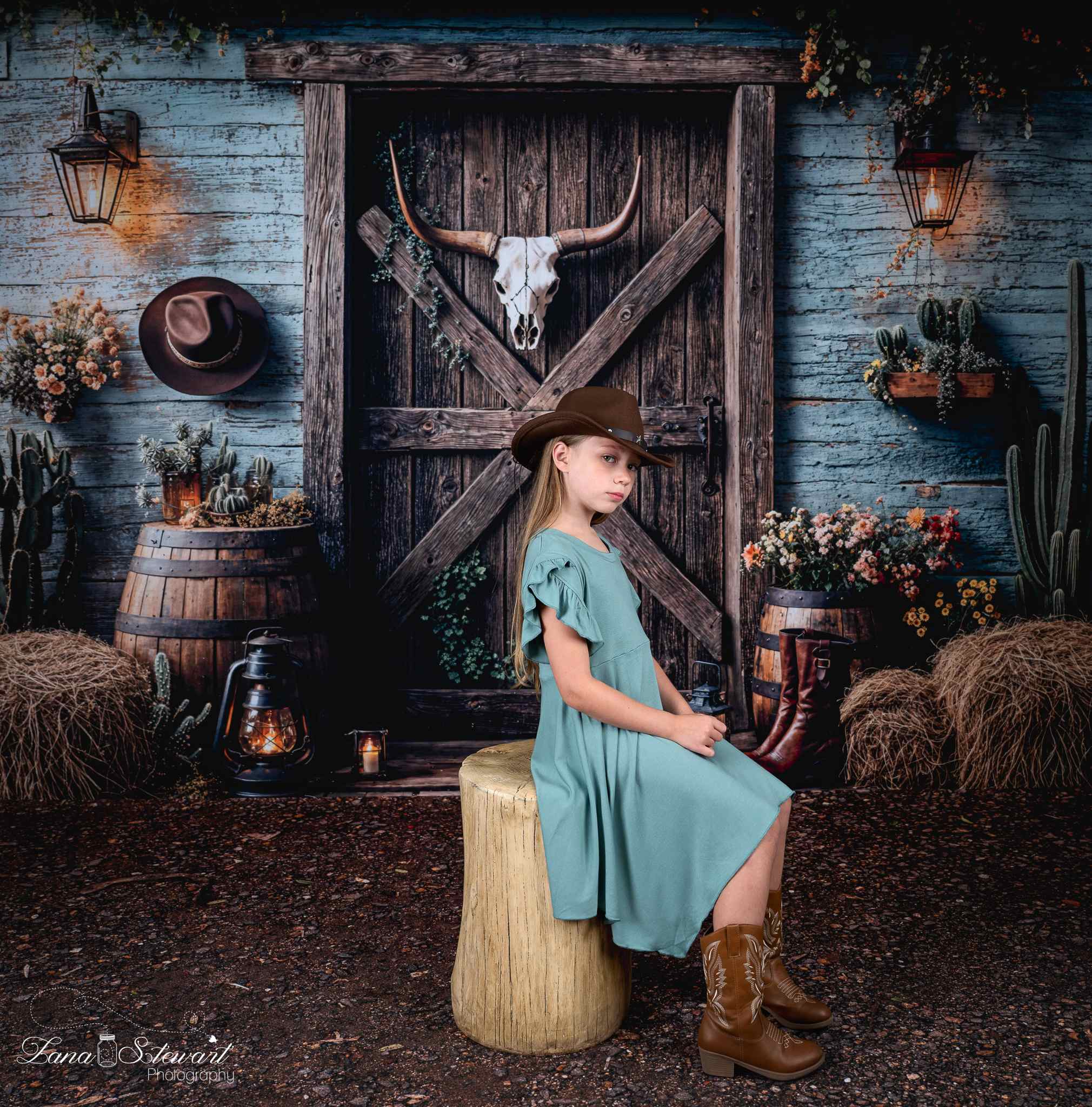 Kate Cowboy Rustique Grange Porte Toile de fond conçue par Emetselch