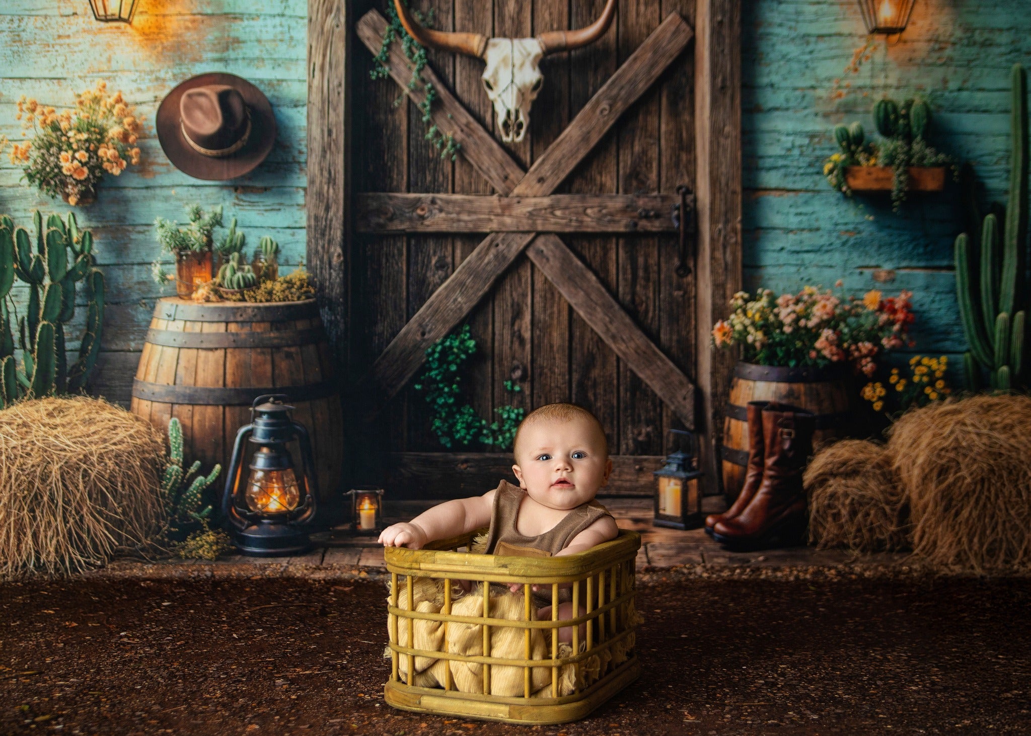 Kate Cowboy Rustique Grange Porte Toile de fond conçue par Emetselch - Kate Backdrop FR