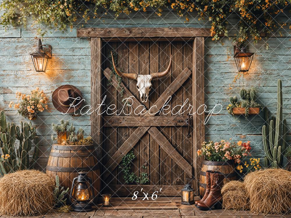 Kate Cowboy Rustique Grange Porte Toile de fond conçue par Emetselch - Kate Backdrop FR