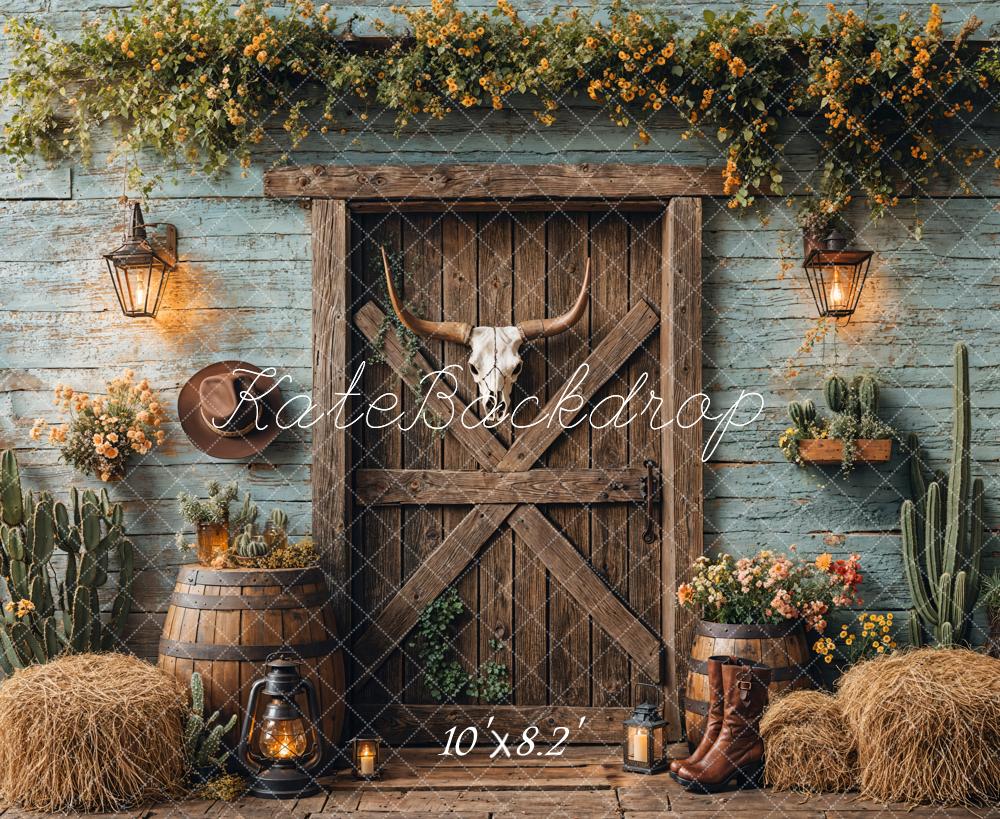 Kate Cowboy Rustique Grange Porte Toile de fond conçue par Emetselch - Kate Backdrop FR