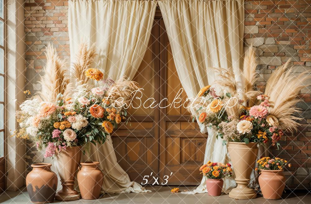 Kate Bohème Floral Rustique Rideau Mariage Toile de fond conçue par Emetselch - Kate Backdrop FR