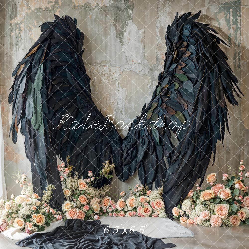 Kate Ailes d'ange Noir Fleurs Portrait Toile de fond conçue par Emetselch - Kate Backdrop FR