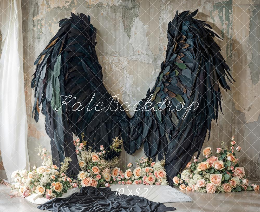 Kate Ailes d'ange Noir Fleurs Portrait Toile de fond conçue par Emetselch - Kate Backdrop FR