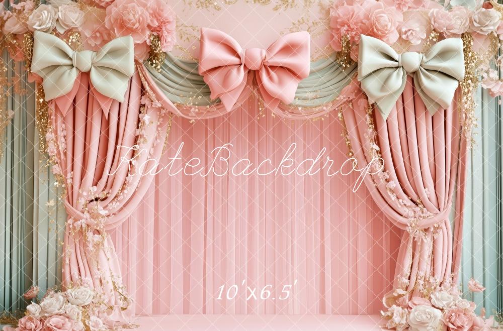 Kate Anniversaire Rose Floral Nœud Rideaux Toile de fond conçue par Patty Roberts - Kate Backdrop FR