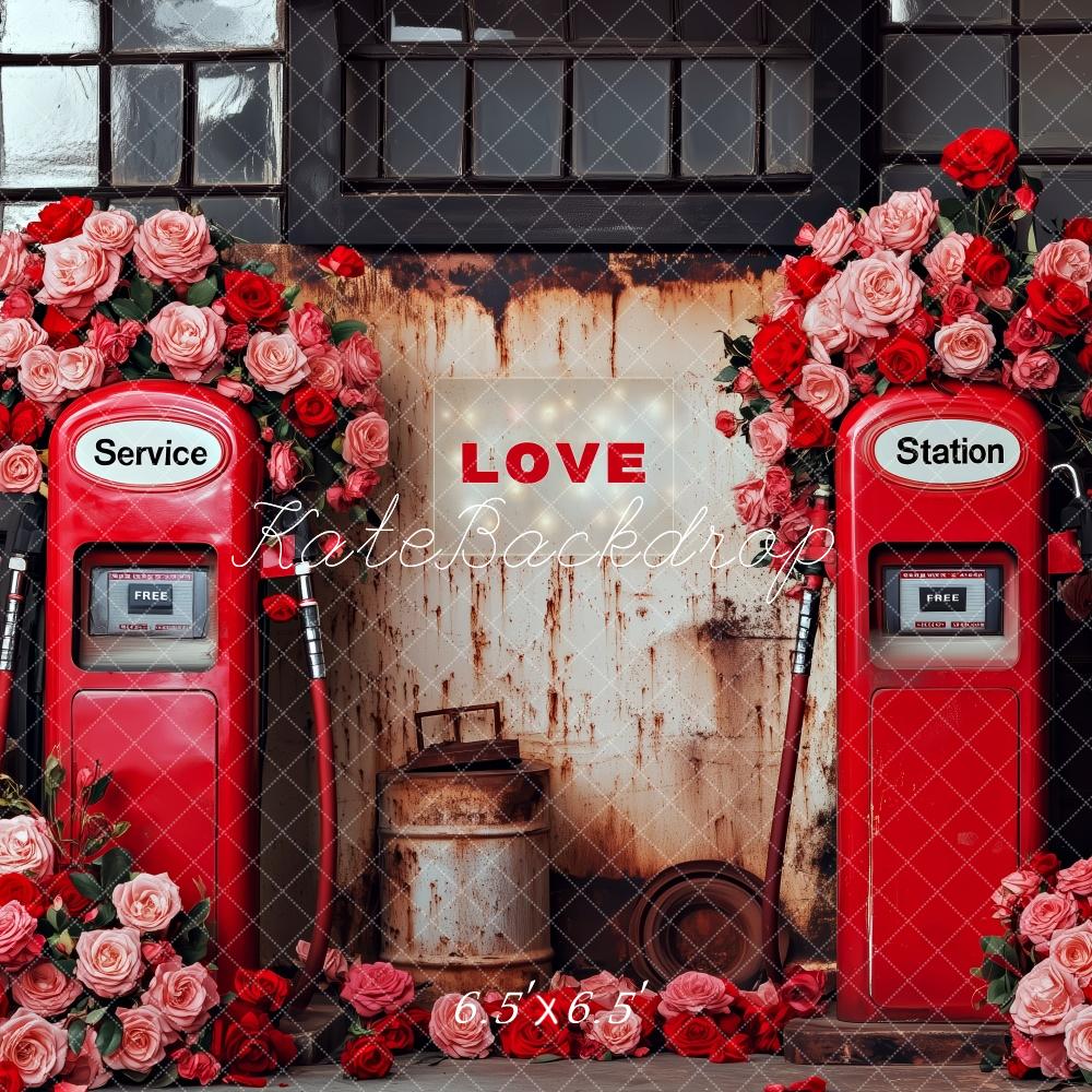 Kate Saint Valentin Station-service Roses Toile de fond conçue par Patty Roberts - Kate Backdrop FR