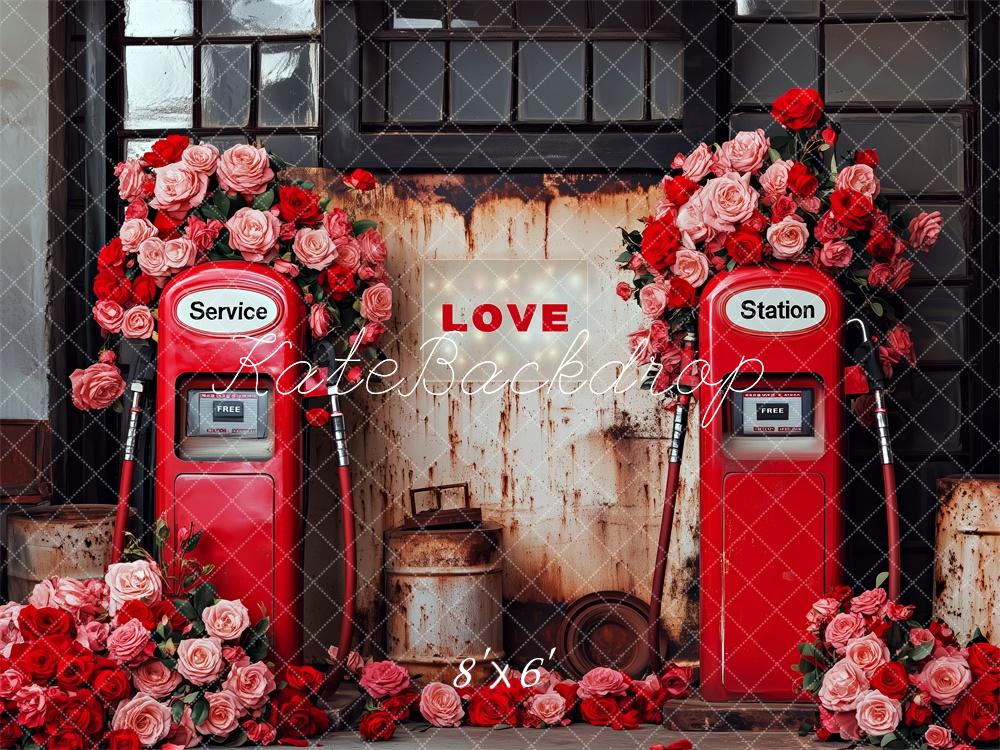 Kate Saint Valentin Station-service Roses Toile de fond conçue par Patty Roberts - Kate Backdrop FR