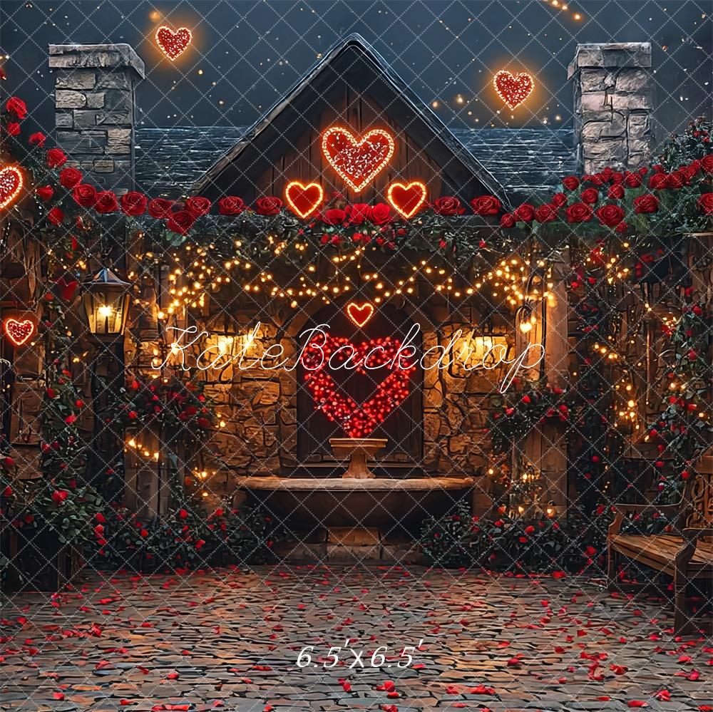 Kate Saint Valentin Rue Vintage Roses Lumières Toile de fond conçue par Mini MakeBelieve - Kate Backdrop FR