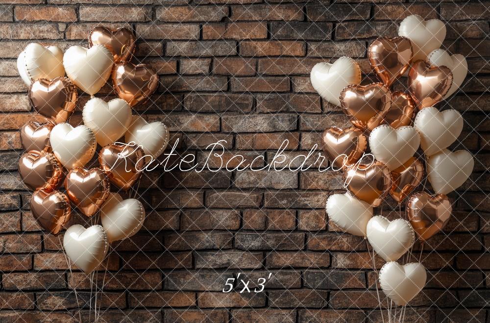 Kate Saint Valentin Mur de briques Ballons Toile de fond conçue par Mini MakeBelieve - Kate Backdrop FR