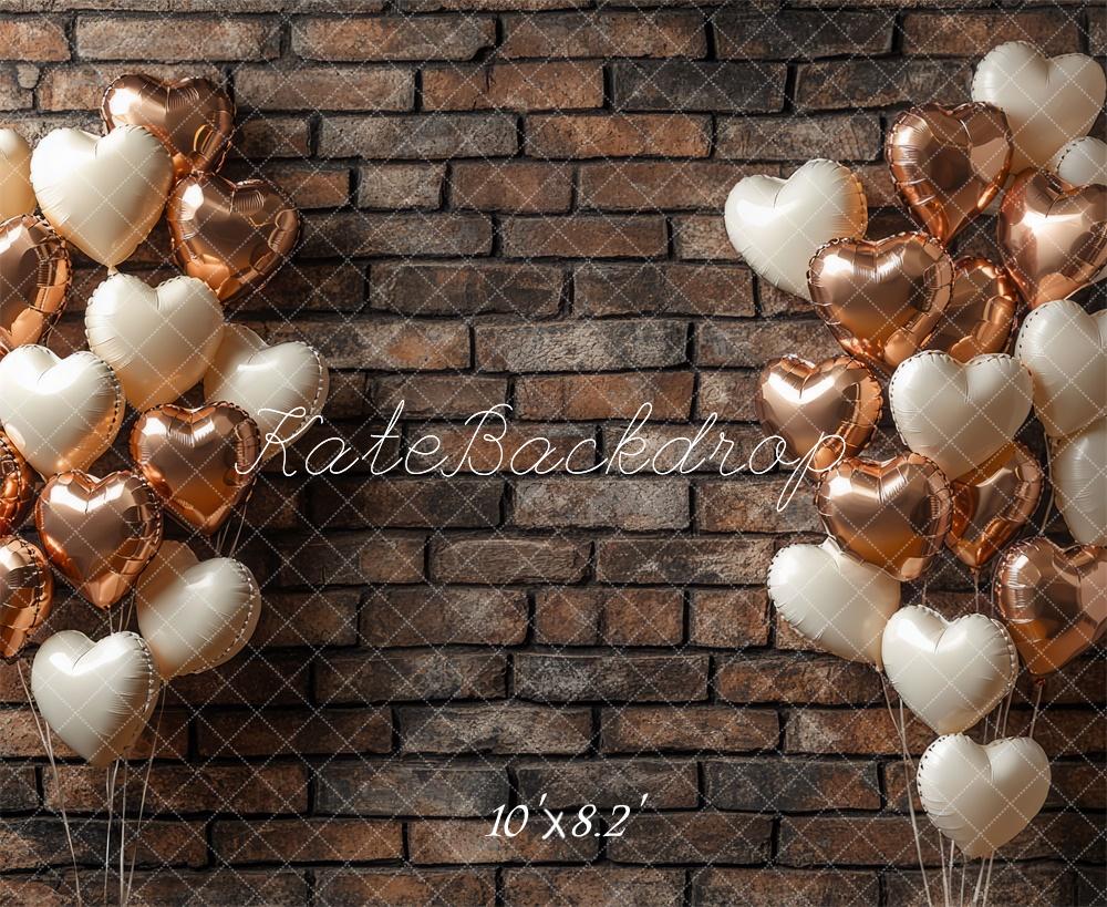 Kate Saint Valentin Mur de briques Ballons Toile de fond conçue par Mini MakeBelieve - Kate Backdrop FR