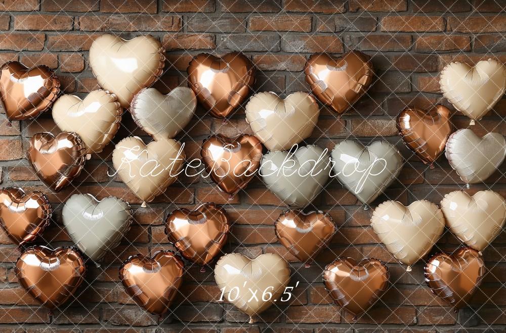 Kate Saint Valentin Brun Mur de briques Ballons Toile de fond conçue par Mini MakeBelieve - Kate Backdrop FR