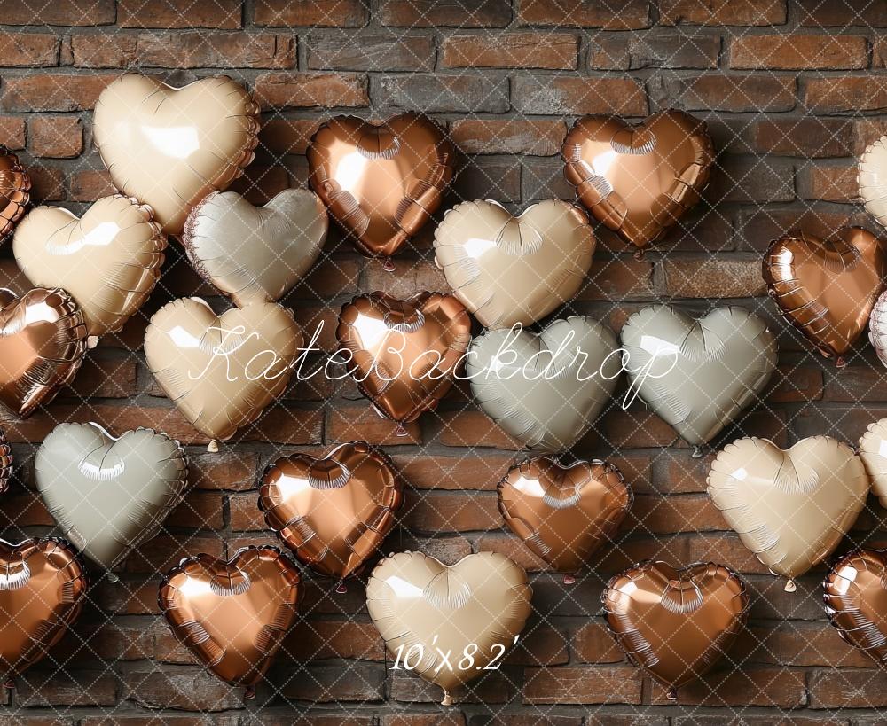 Kate Saint Valentin Brun Mur de briques Ballons Toile de fond conçue par Mini MakeBelieve - Kate Backdrop FR