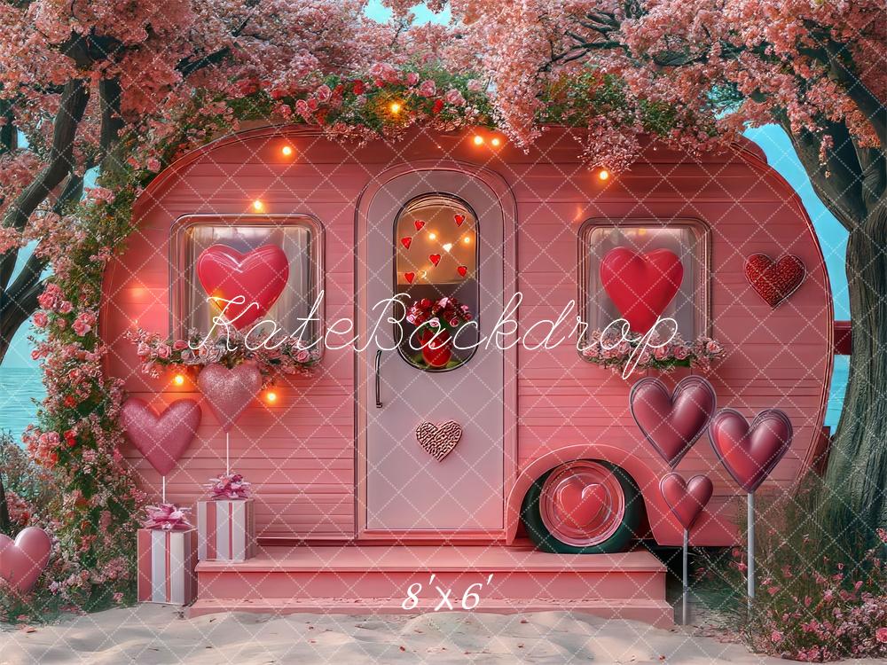 Kate Saint Valentin Plage Camping-car Rose Toile de fond conçue par Mini MakeBelieve - Kate Backdrop FR