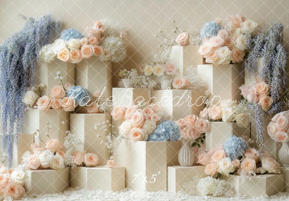 Kate Cake Smash Anniversaire Fleurs Beige Toile de fond conçue par Mini MakeBelieve - Kate Backdrop FR