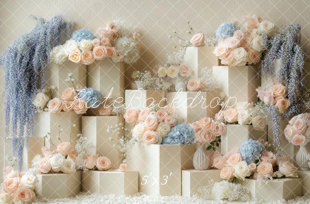 Kate Cake Smash Anniversaire Fleurs Beige Toile de fond conçue par Mini MakeBelieve - Kate Backdrop FR