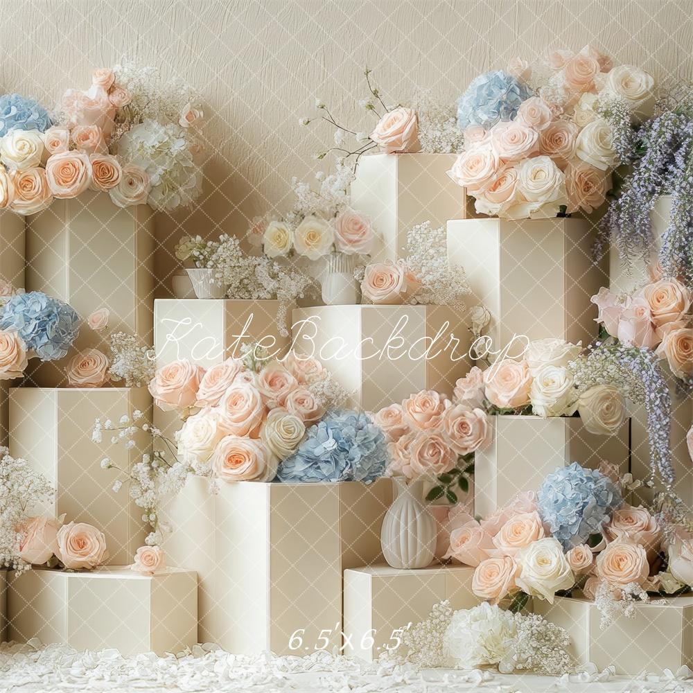Kate Cake Smash Anniversaire Fleurs Beige Toile de fond conçue par Mini MakeBelieve - Kate Backdrop FR