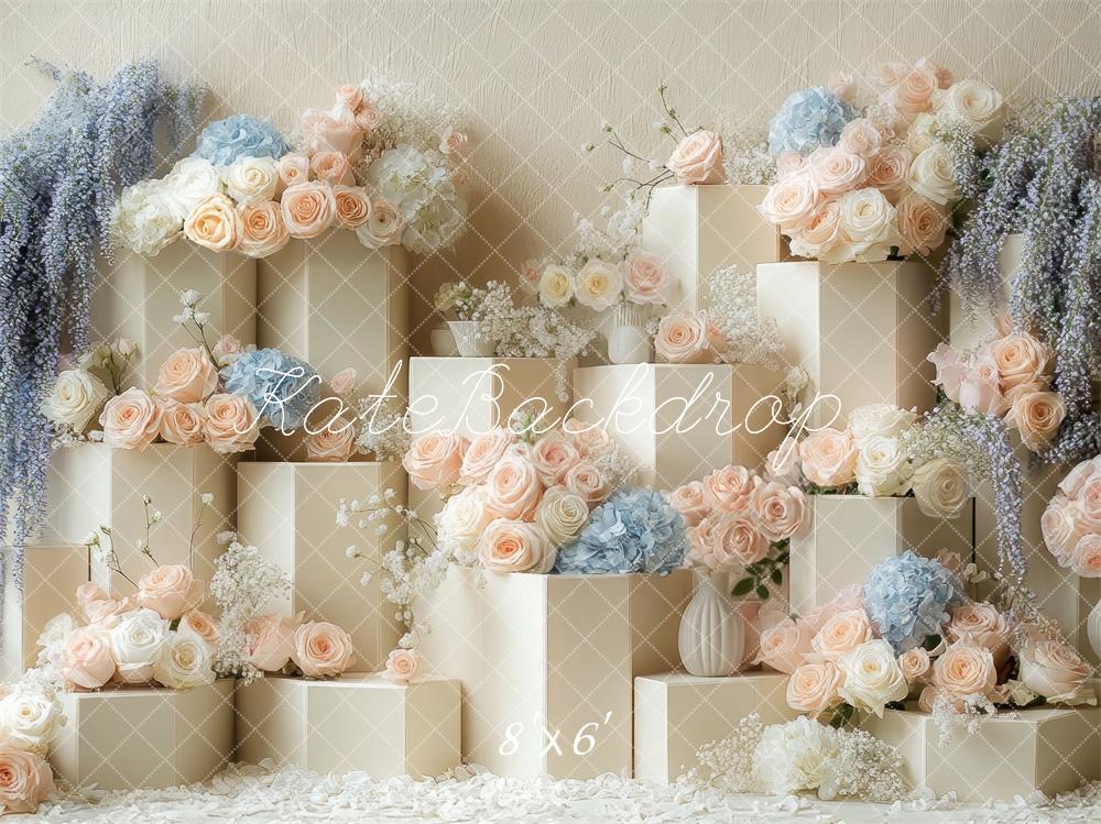 Kate Cake Smash Anniversaire Fleurs Beige Toile de fond conçue par Mini MakeBelieve - Kate Backdrop FR
