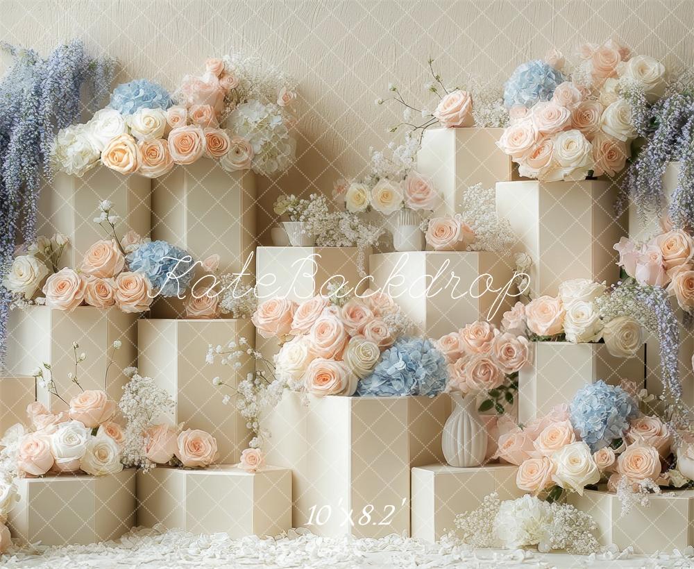 Kate Cake Smash Anniversaire Fleurs Beige Toile de fond conçue par Mini MakeBelieve - Kate Backdrop FR