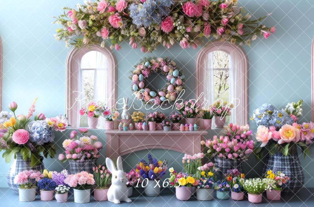 Kate Pâques Bleu Intérieur Fleurs Fenêtre Toile de fond conçue par Mini MakeBelieve - Kate Backdrop FR