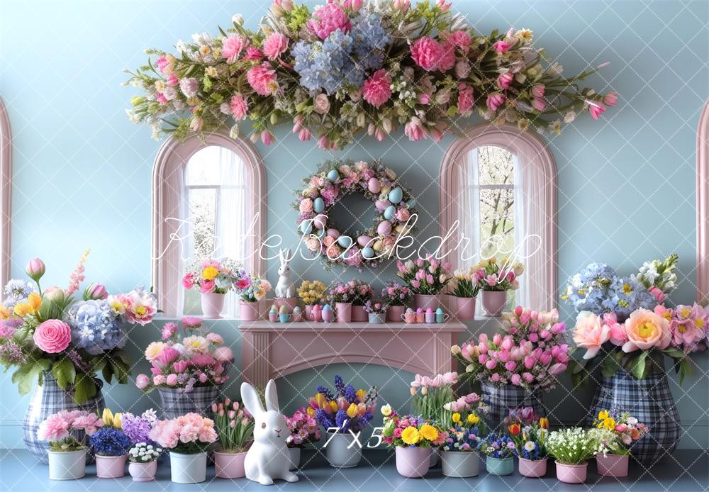 Kate Pâques Bleu Intérieur Fleurs Fenêtre Toile de fond conçue par Mini MakeBelieve - Kate Backdrop FR