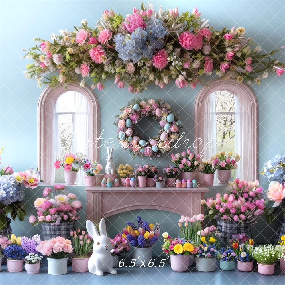 Kate Pâques Bleu Intérieur Fleurs Fenêtre Toile de fond conçue par Mini MakeBelieve - Kate Backdrop FR