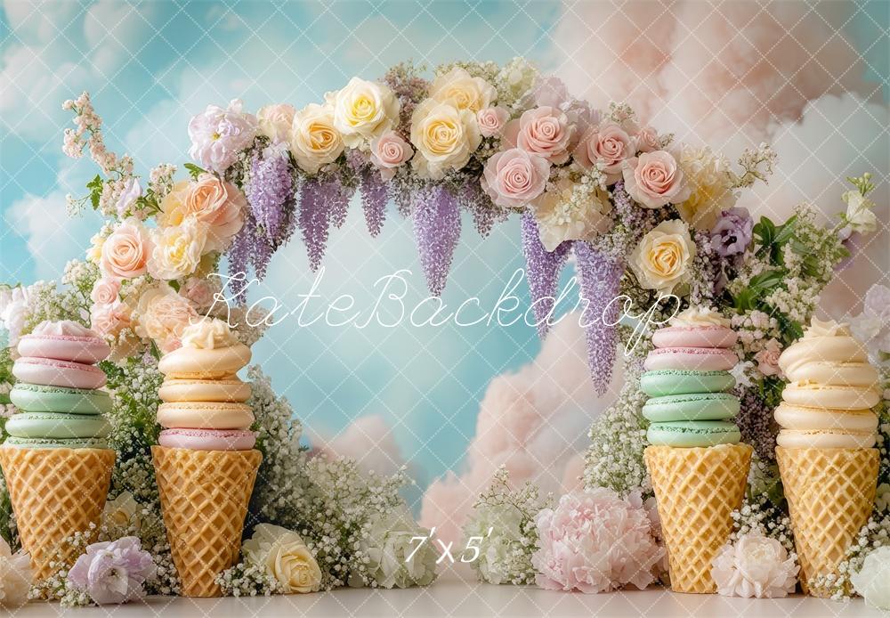 Kate Crème glacée Cake Smash Arche Fleurs Toile de fond conçue par Mini MakeBelieve - Kate Backdrop FR
