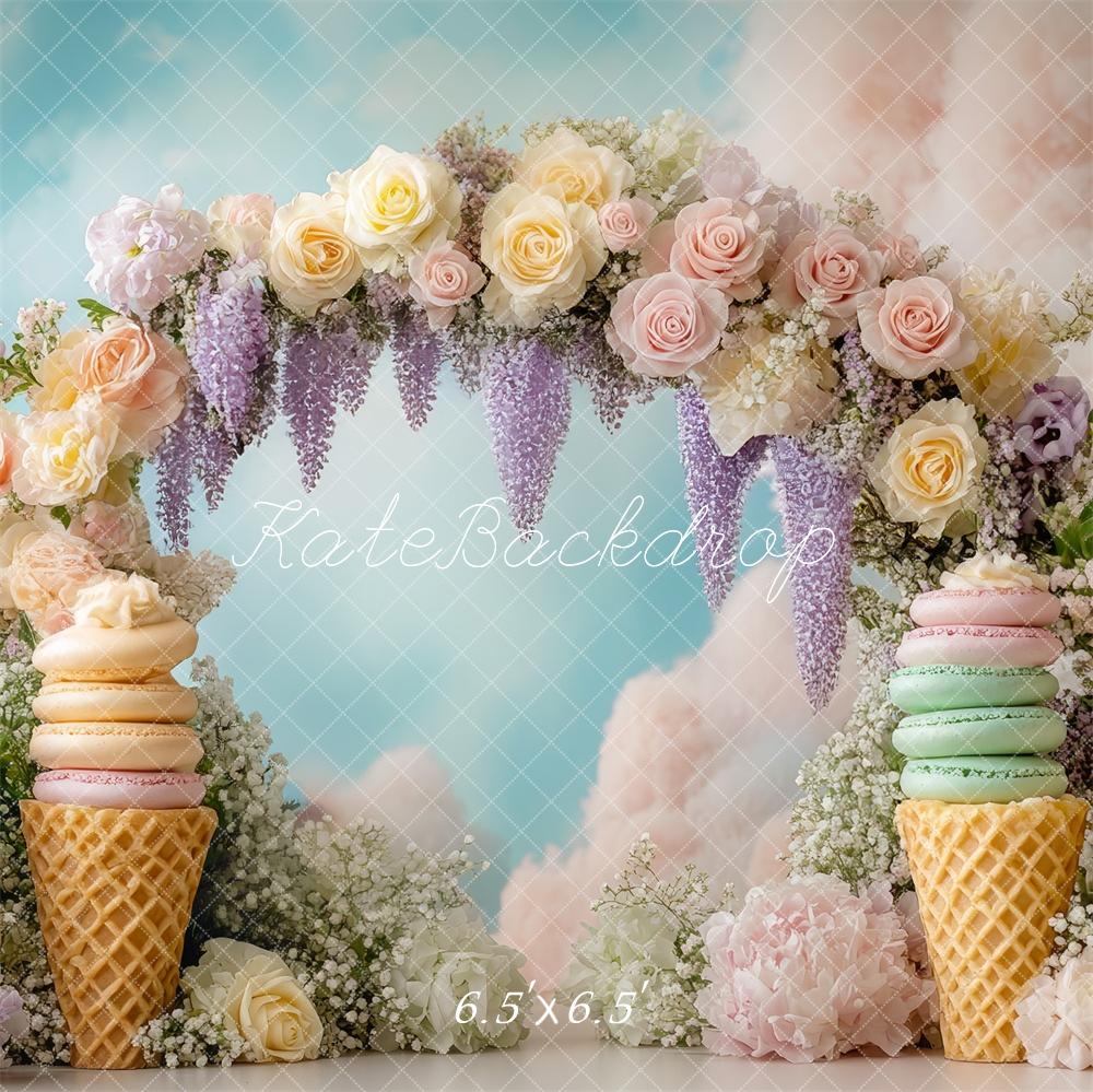 Kate Crème glacée Cake Smash Arche Fleurs Toile de fond conçue par Mini MakeBelieve - Kate Backdrop FR
