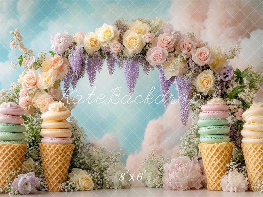 Kate Crème glacée Cake Smash Arche Fleurs Toile de fond conçue par Mini MakeBelieve - Kate Backdrop FR