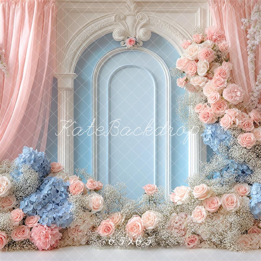 Kate Fleurs Mur Rétro Rideau Rose Bleu Toile de fond conçue par Mini MakeBelieve - Kate Backdrop FR