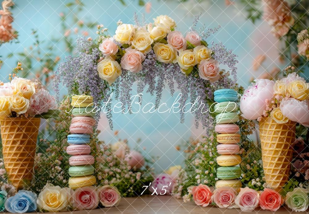 Kate Printemps Macarons Crème glacée Fleurs Toile de fond conçue par Mini MakeBelieve - Kate Backdrop FR