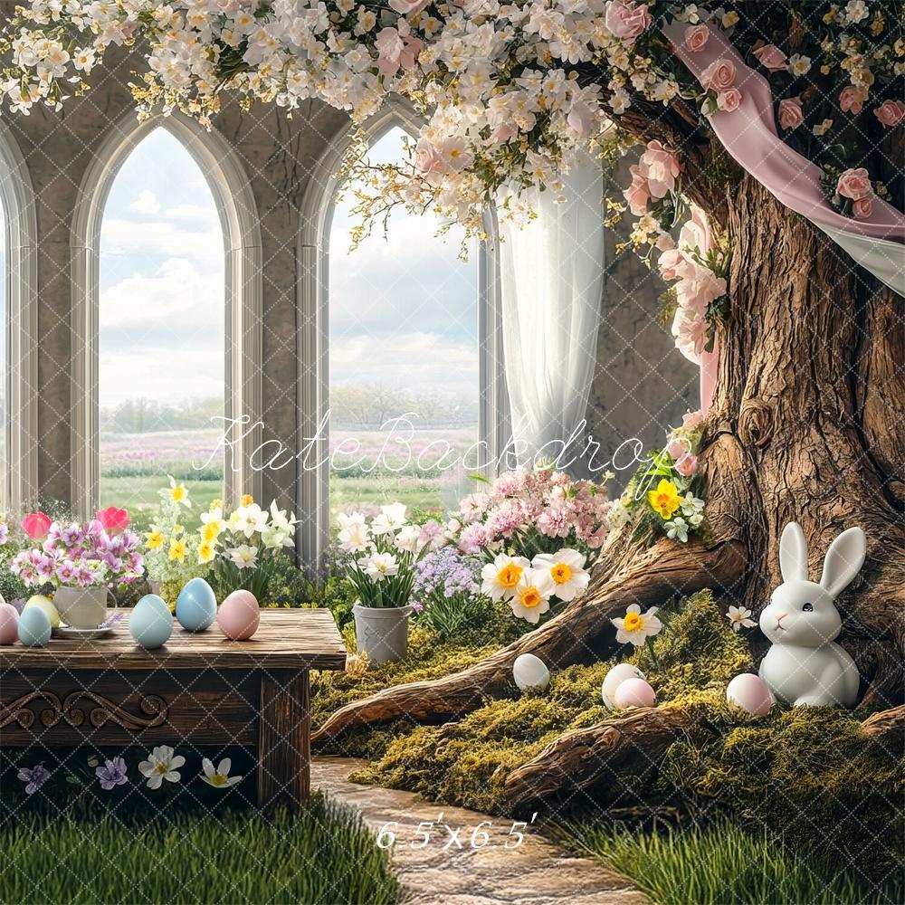 Kate Pâques Arbre Intérieur Floral Lapin Toile de fond conçue par Mini MakeBelieve - Kate Backdrop FR