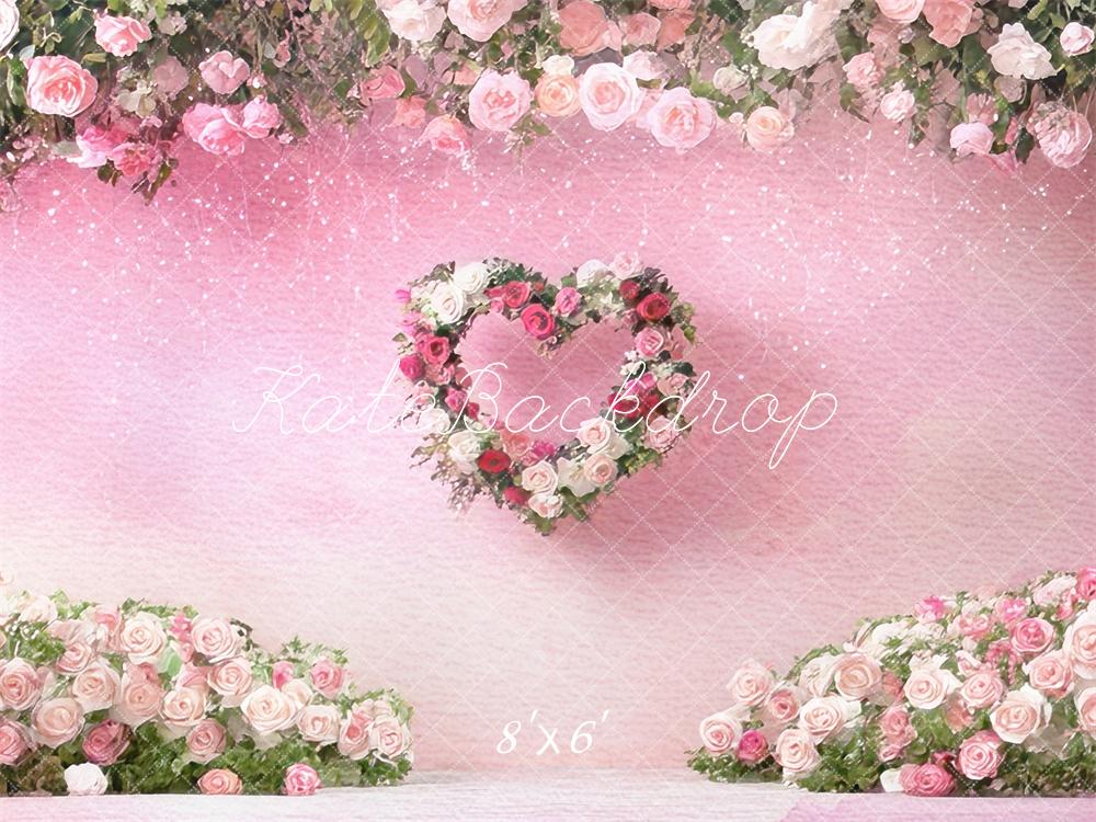 Kate Saint Valentin Aquarelle Floral Rose Toile de fond conçue par Mini MakeBelieve - Kate Backdrop FR