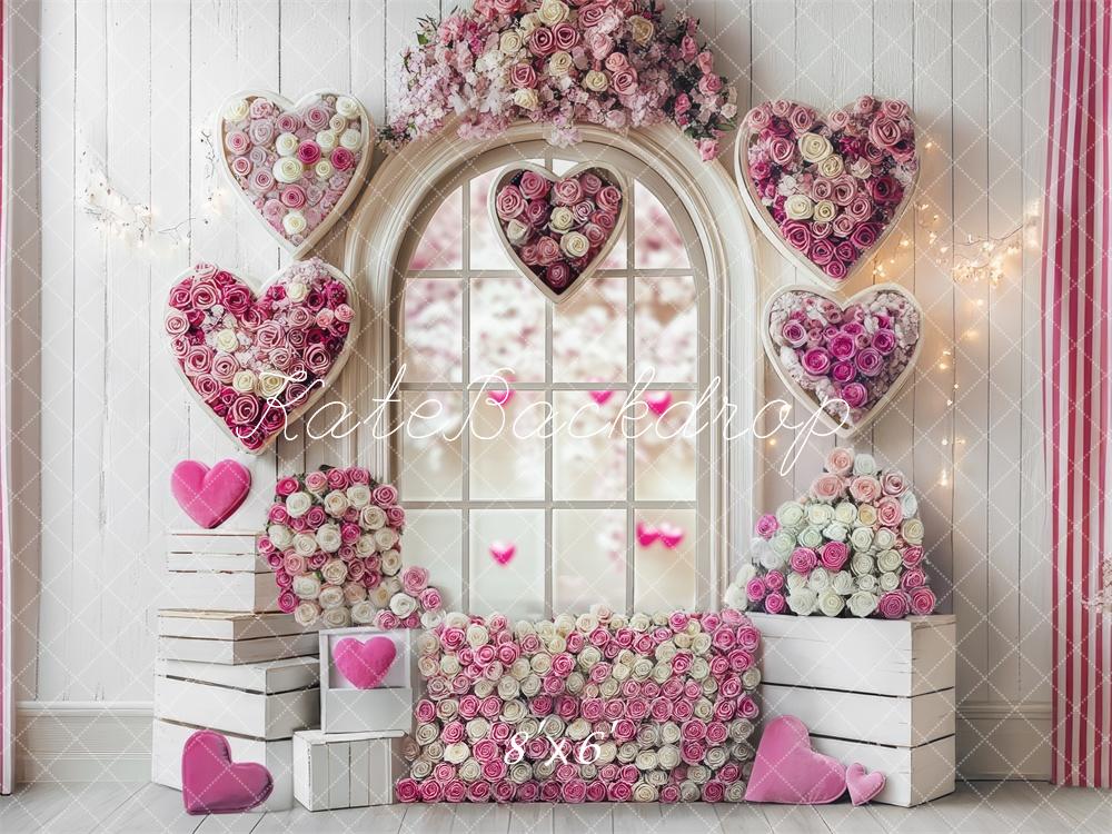 Kate Saint Valentin Rose Fenêtre Mur en Bois Toile de fond conçue par Mini MakeBelieve - Kate Backdrop FR