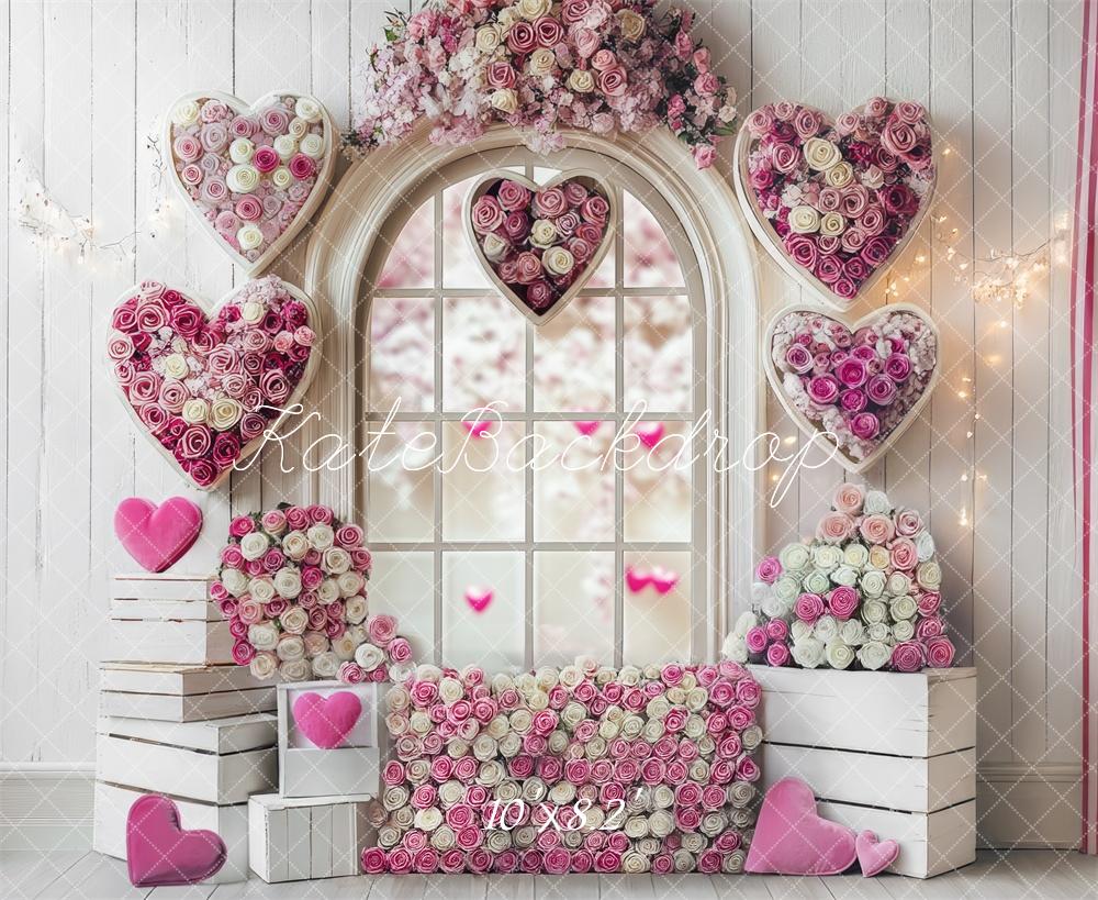 Kate Saint Valentin Rose Fenêtre Mur en Bois Toile de fond conçue par Mini MakeBelieve - Kate Backdrop FR