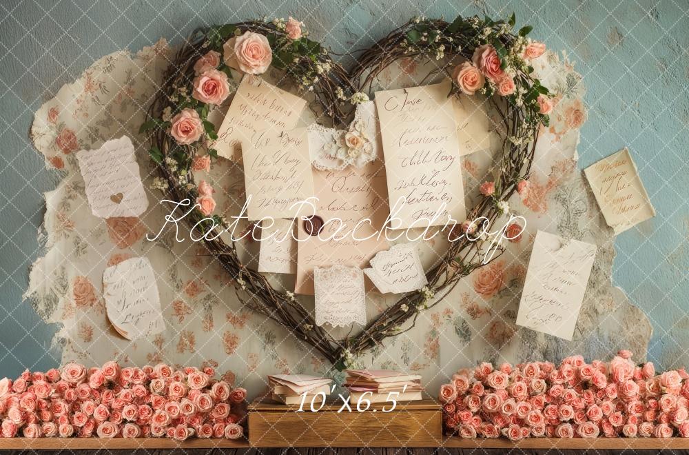 Kate Saint Valentin Lettres Vintage Roses Toile de fond conçue par Mini MakeBelieve - Kate Backdrop FR