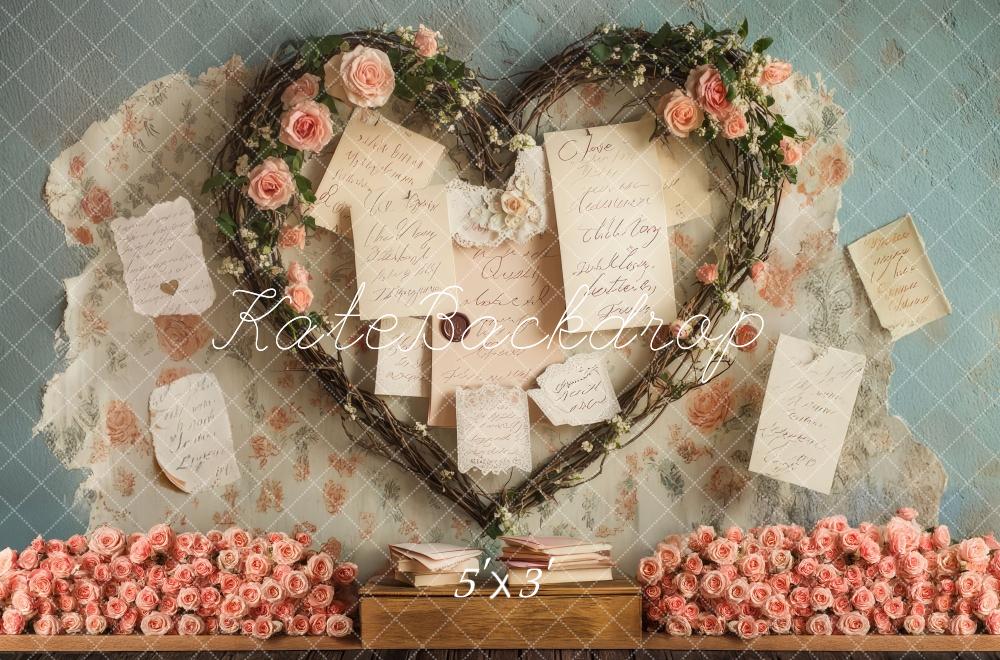 Kate Saint Valentin Lettres Vintage Roses Toile de fond conçue par Mini MakeBelieve - Kate Backdrop FR
