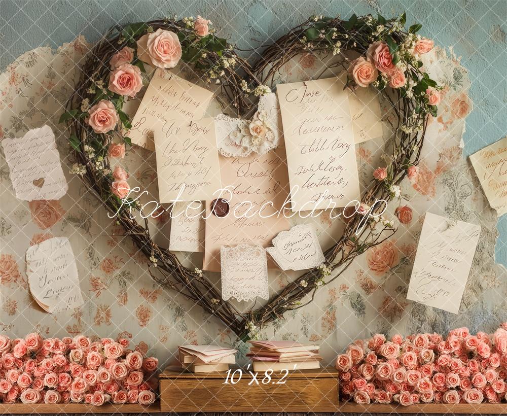 Kate Saint Valentin Lettres Vintage Roses Toile de fond conçue par Mini MakeBelieve - Kate Backdrop FR