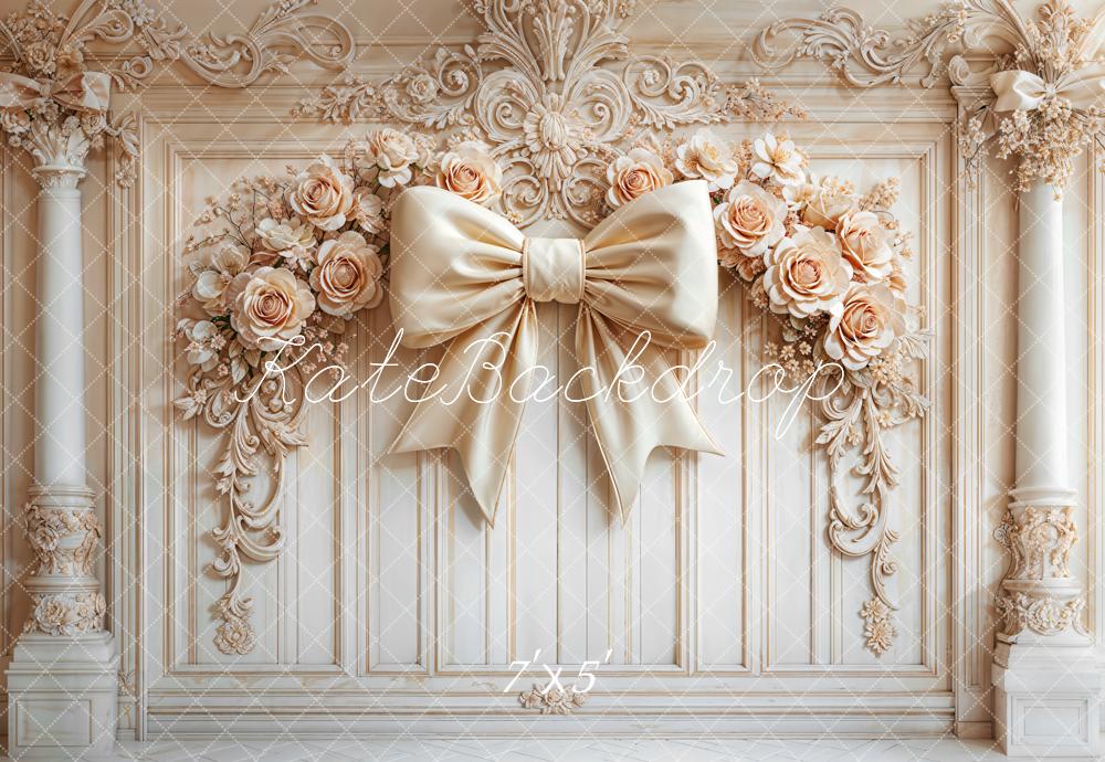 Kate Mur Rétro Floral Nœud Beige Toile de fond conçue par Emetselch