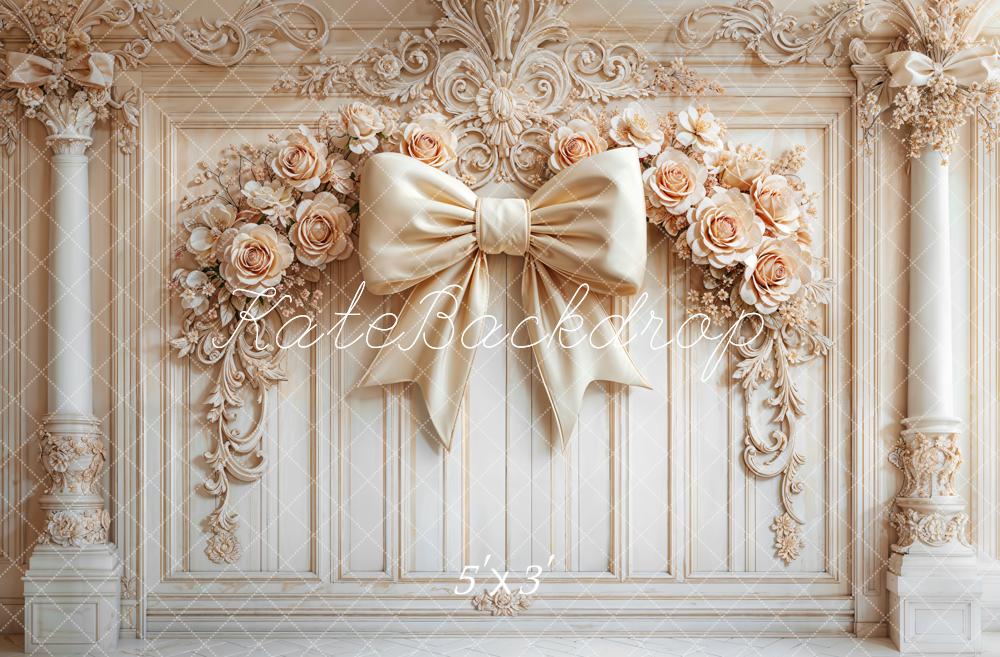 Kate Mur Rétro Floral Nœud Beige Toile de fond conçue par Emetselch - Kate Backdrop FR
