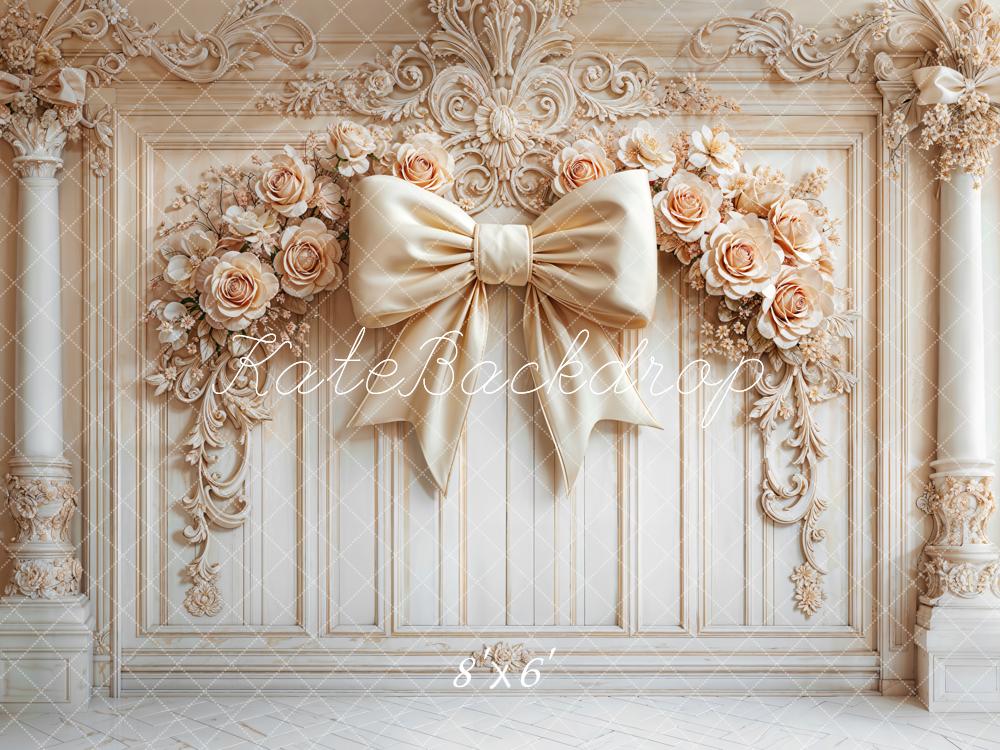 Kate Mur Rétro Floral Nœud Beige Toile de fond conçue par Emetselch - Kate Backdrop FR