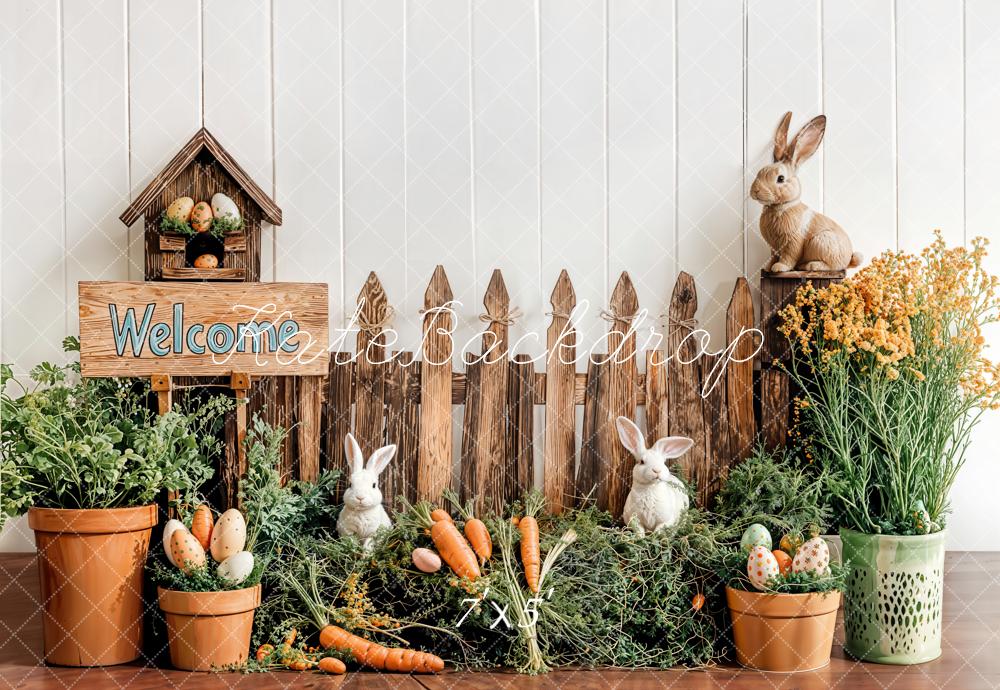 Kate Pâques Lapin Clôture en Bois Carotte Toile de fond conçue par Emetselch - Kate Backdrop FR