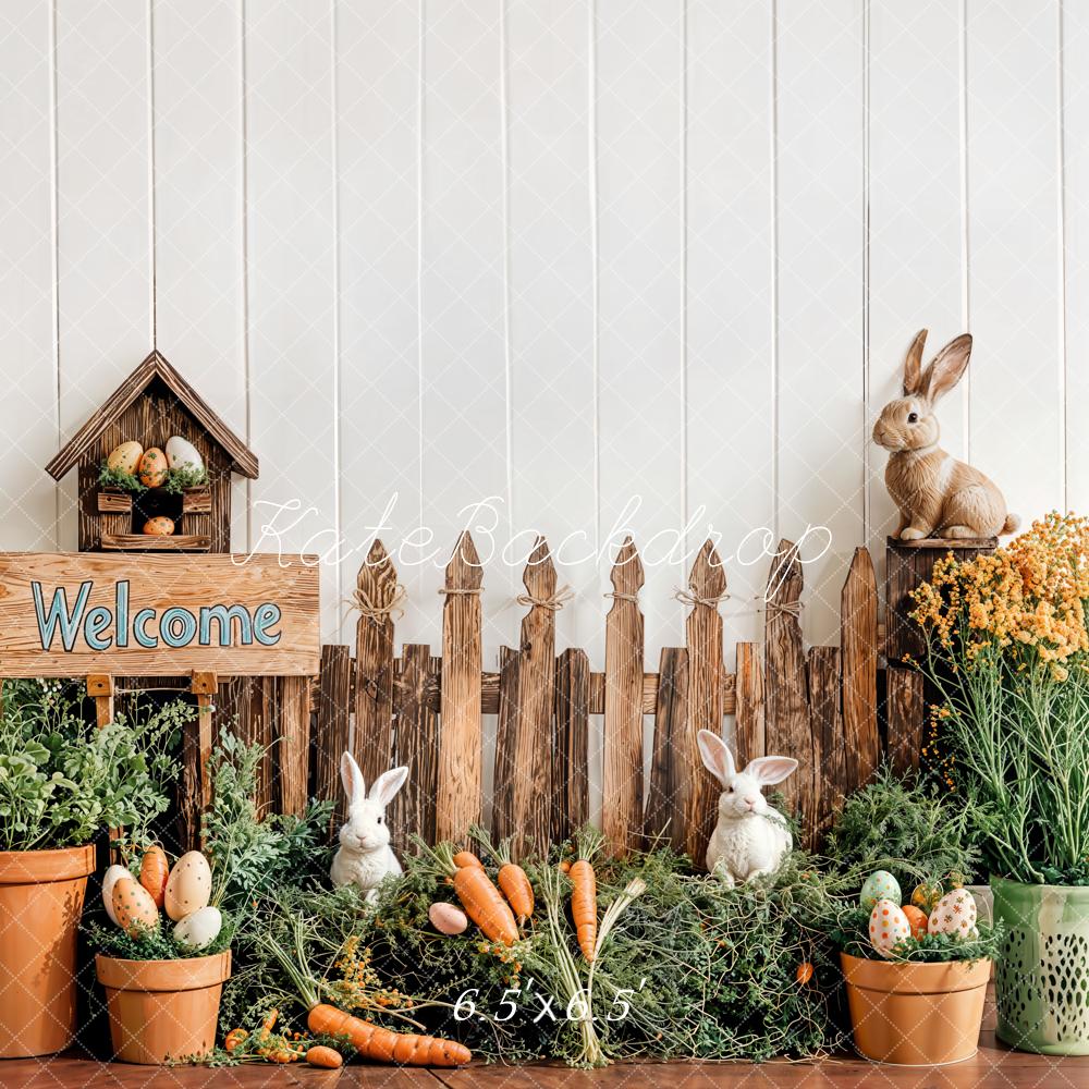 Kate Pâques Lapin Clôture en Bois Carotte Toile de fond conçue par Emetselch - Kate Backdrop FR