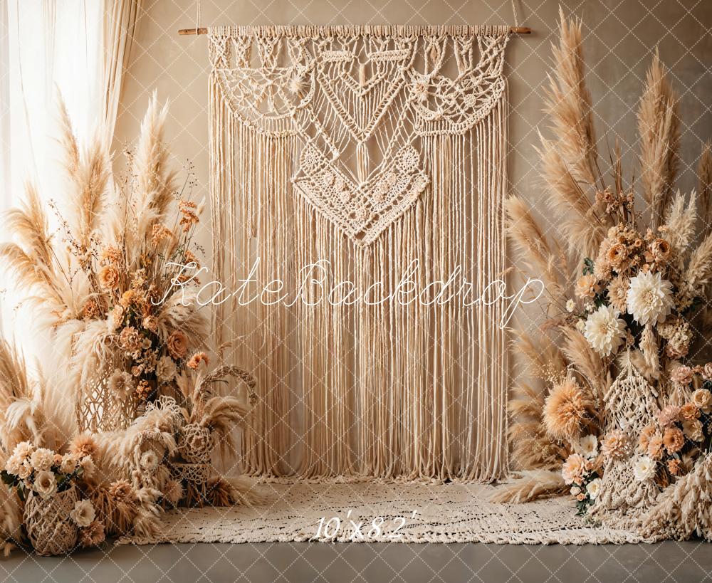 Kate Bohème Macramé Floral Beige Toile de fond conçue par Emetselch - Kate Backdrop FR