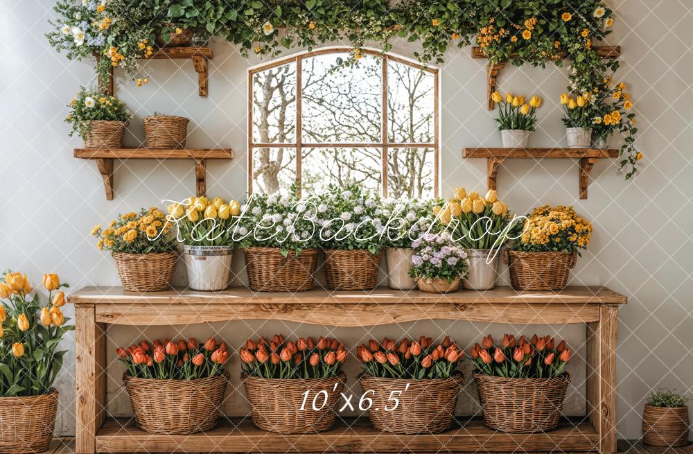 Kate Printemps Fleurs Jardin Paniers Fenêtre Toile de fond conçue par Emetselch - Kate Backdrop FR