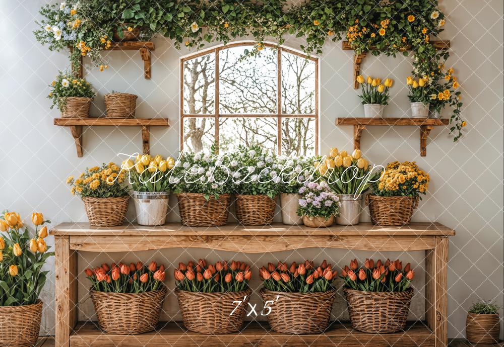 Kate Printemps Fleurs Jardin Paniers Fenêtre Toile de fond conçue par Emetselch - Kate Backdrop FR