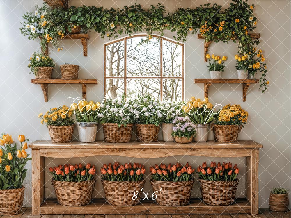 Kate Printemps Fleurs Jardin Paniers Fenêtre Toile de fond conçue par Emetselch - Kate Backdrop FR