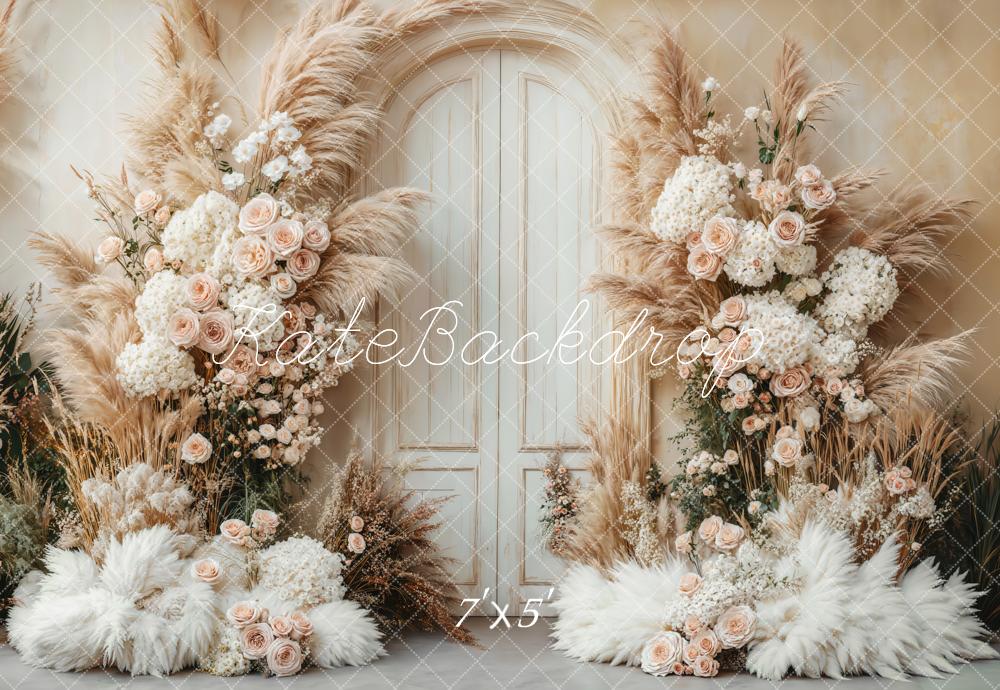 Kate Bohème Fleurs Mariage Porte Beige Toile de fond conçue par Emetselch - Kate Backdrop FR
