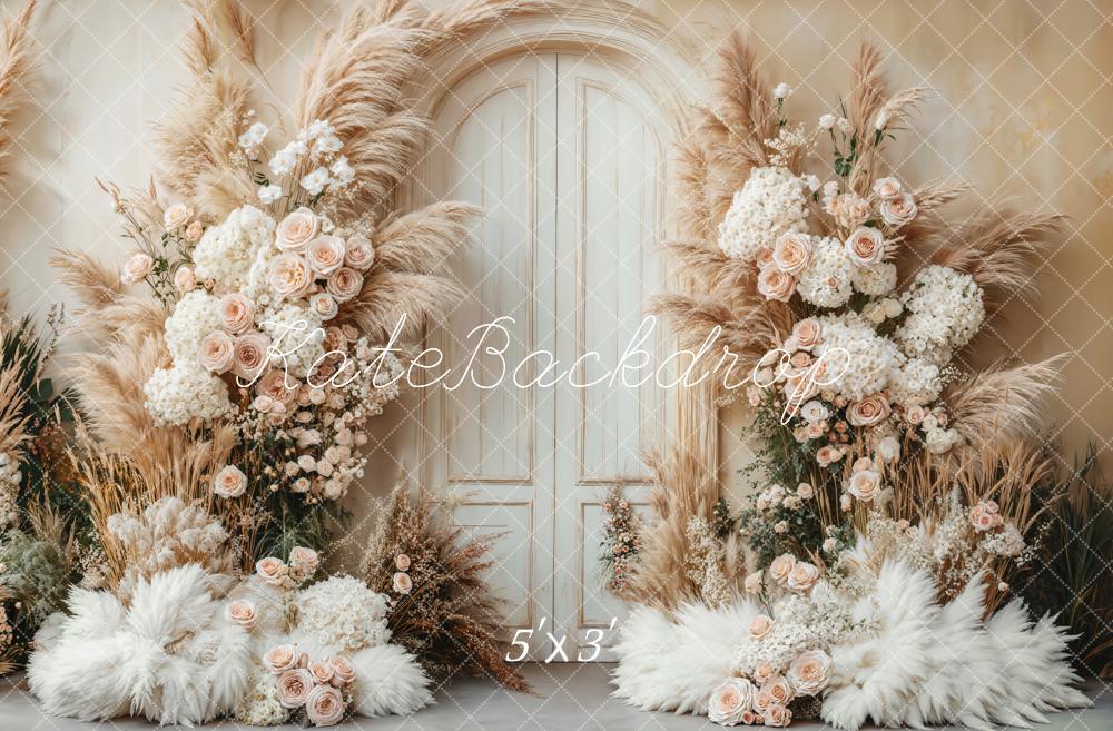 Kate Bohème Fleurs Mariage Porte Beige Toile de fond conçue par Emetselch - Kate Backdrop FR