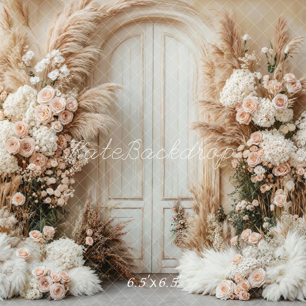 Kate Bohème Fleurs Mariage Porte Beige Toile de fond conçue par Emetselch - Kate Backdrop FR